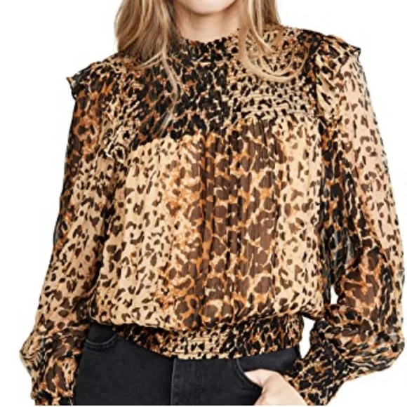 NWOT Free People Roma Blouse with lace tie back closure animal leopard print - Picture 7 of 11
